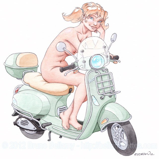 Scooter Girl (watercolor)